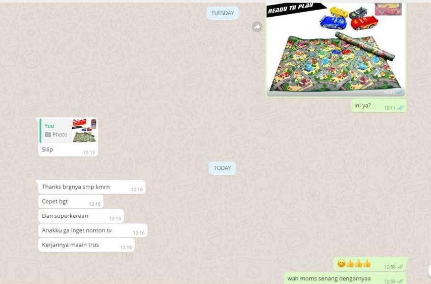 Screenshot testimonial pelanggan tentang anak yang terus bermain
